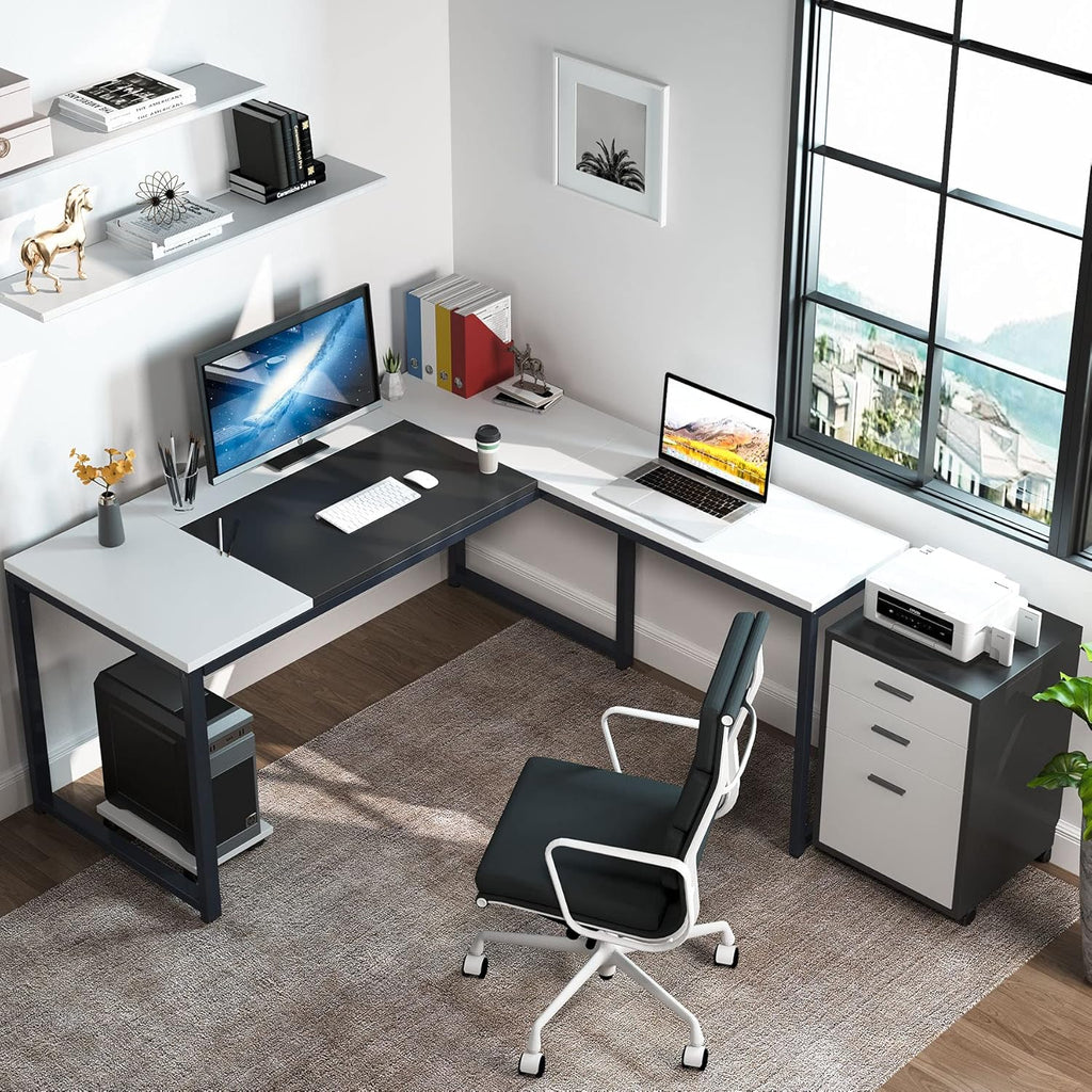 L-Shaped Computer Desk with File Cabinet, 3 Drawer Mobile Filing Cabinet W335