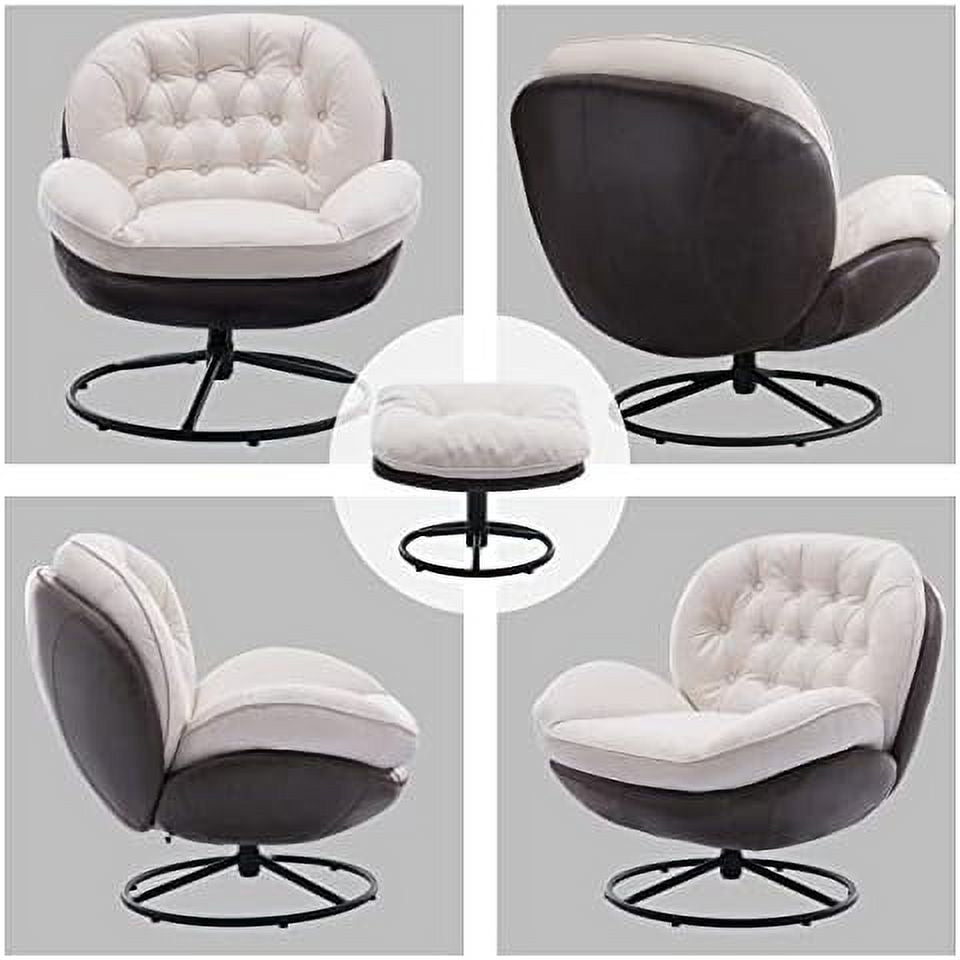 White Linen Swivel Chair with Ottoman G39318
