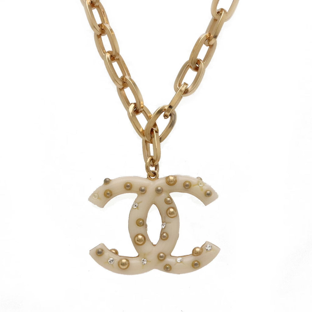 Ivory Gold Rhinestone Chain Necklace Pendant A420
