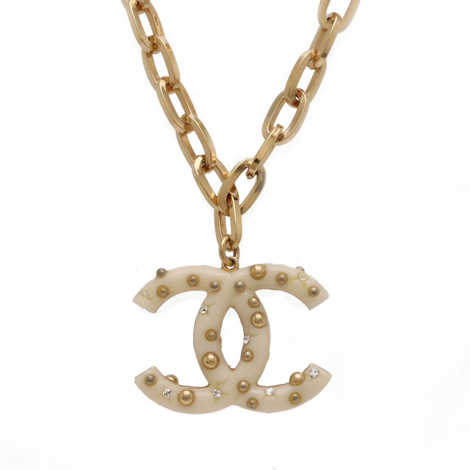 Ivory Gold Rhinestone Chain Necklace Pendant A420