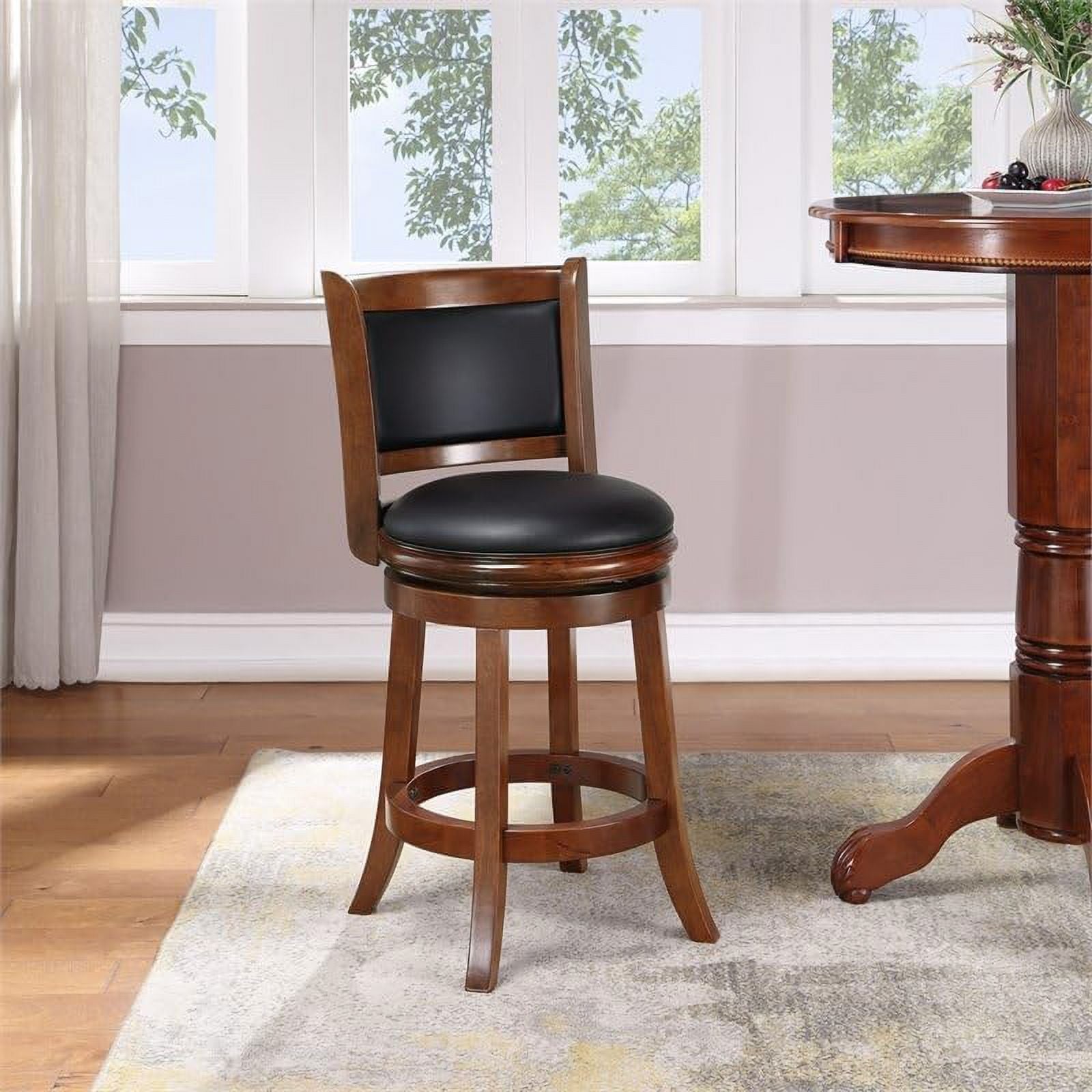 Mid-Century Wood Swivel Stool in Cherry/Black C823