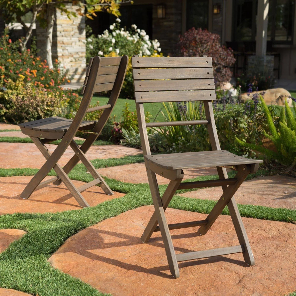 Grey Acacia Wood Foldable Dining Chairs (Set of 2) Y1366