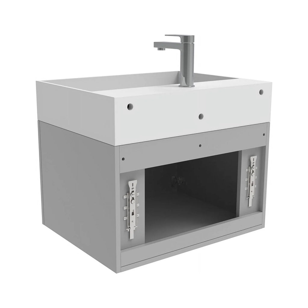 Gray Wood Floating Vanity with White Top L10464