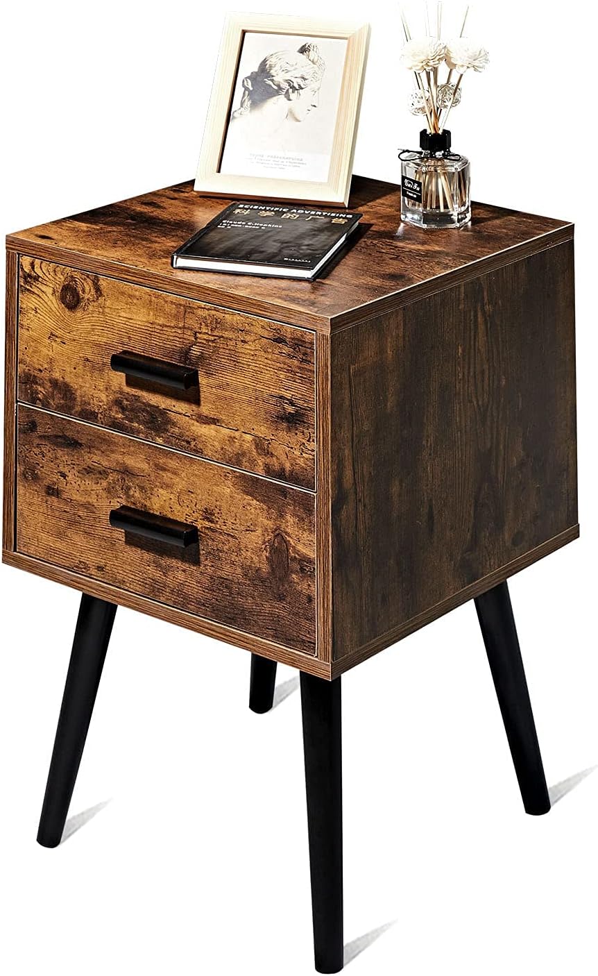 Rustic Brown Wooden Night Stand with 2 Drawers Q50692