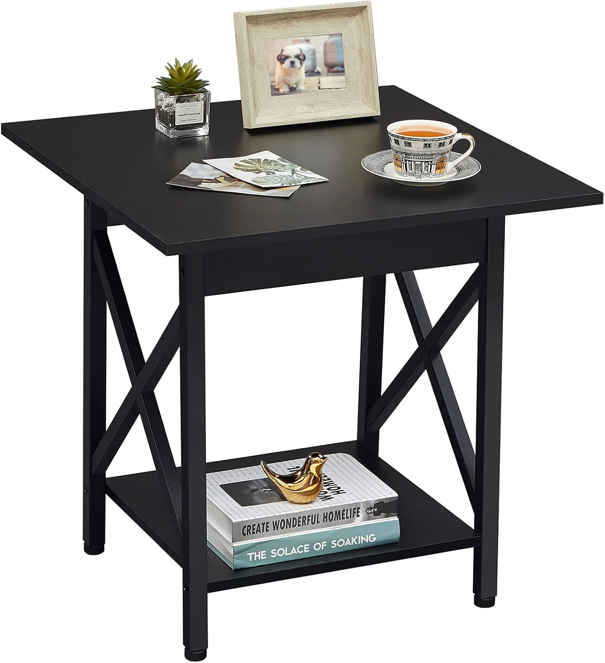 Rustic Walnut Pack of 2 End Table with Storage Shelf R819685