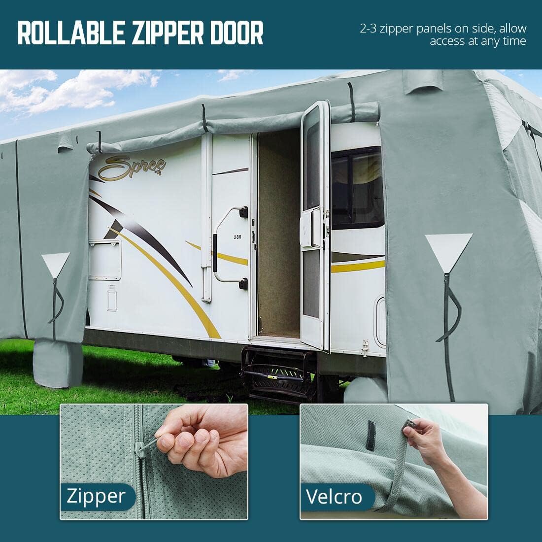 RV Cover, Extra-Thick 5 Layers Anti-UV Top Panel, Fits 40'-43' Motorhome, Water-Proof, with 2Pcs Extra Straps & 4 Tire Covers F827
