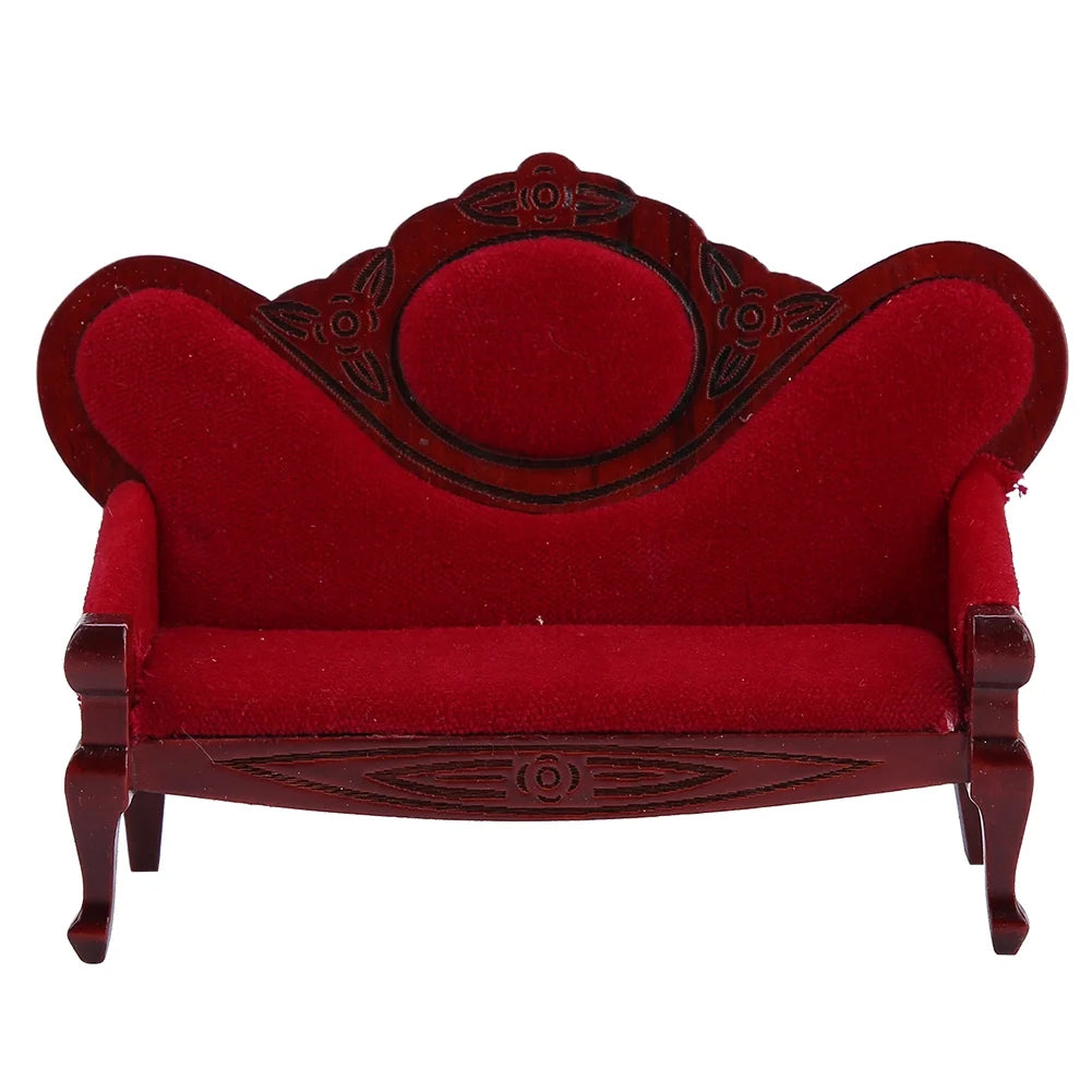 Red Wooden Dollhouse Sofa Chair Set W99184