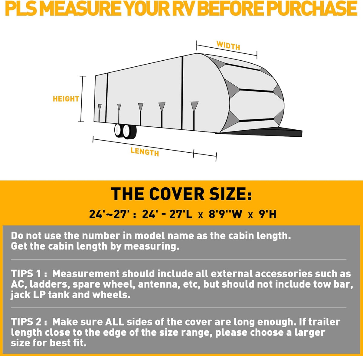 RV Trailer Cover 300D Waterproof Windproof Anti-UV for 24'-27' RV with Jack Cover A131011