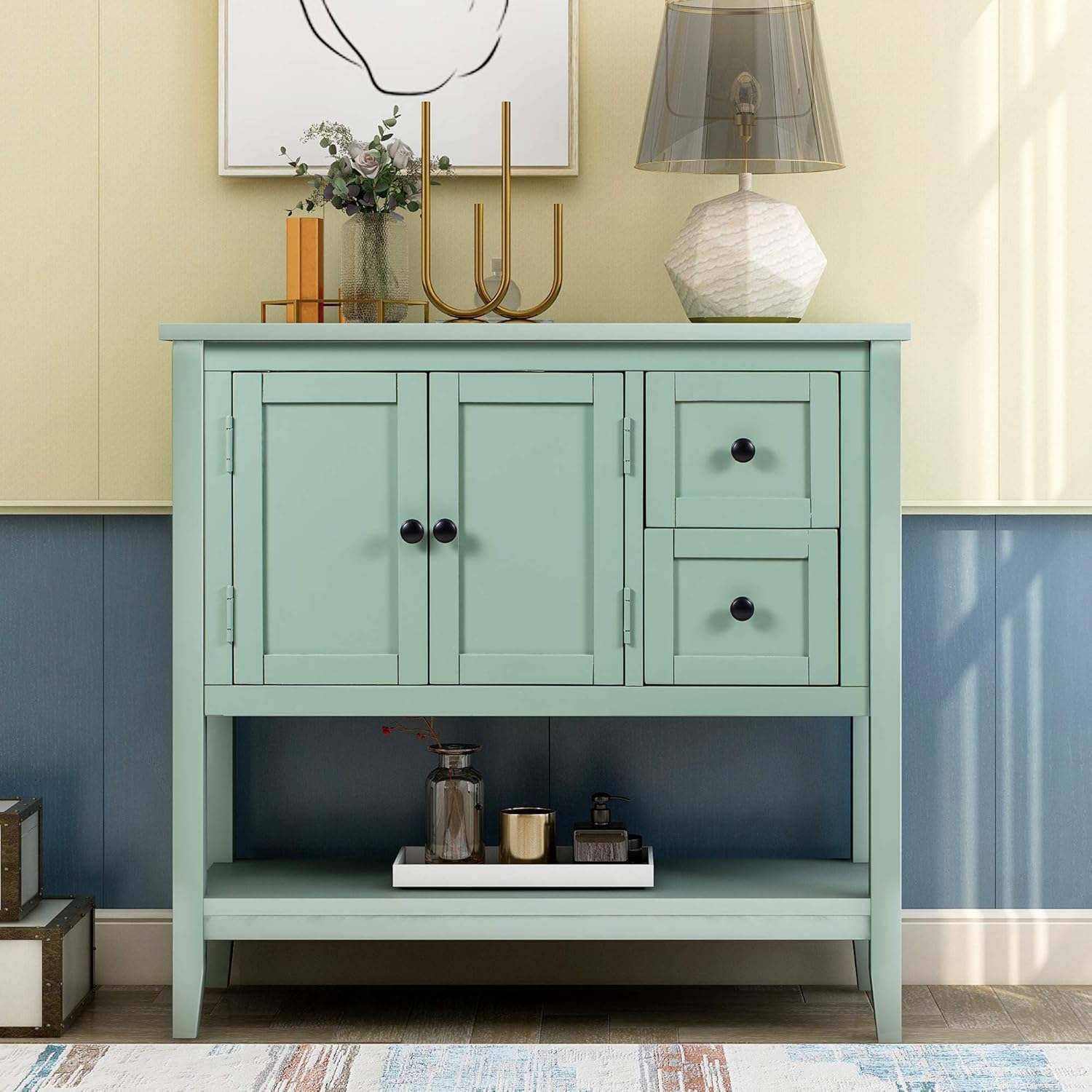 Black Solid Wood Console Table with 2 Drawers E4155
