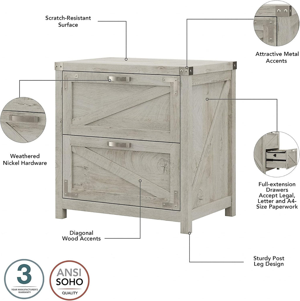Cottage White 2 Drawer Lateral File Cabinet F972