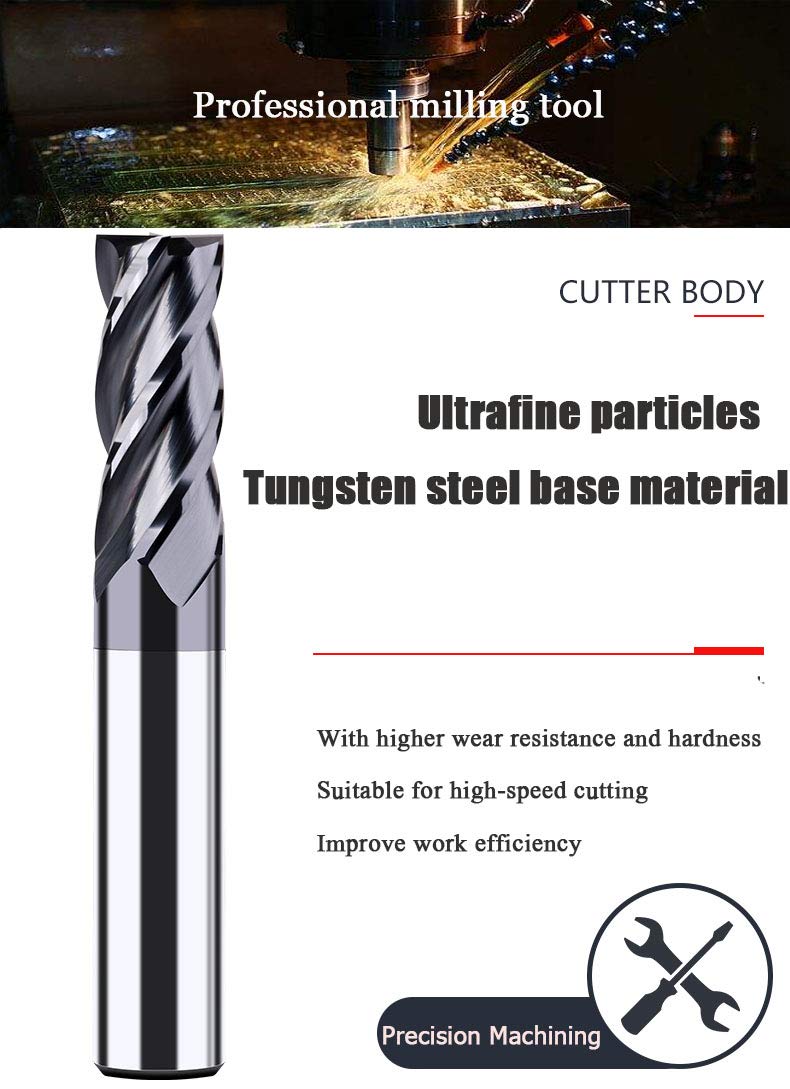 1/8 Carbide Square End Mill, 4 Flute, AlTiN Coating Y490034