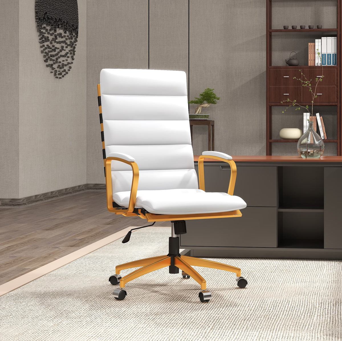High Back Executive Office Chair with Armrest Adjustable Swivel Chair in Vegan Leather Z654542