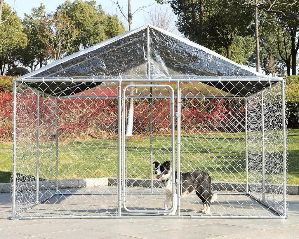 118'' L x 118'' W x 83'' H Galvanized Steel Dog Kennel with Lockable Door Q30862