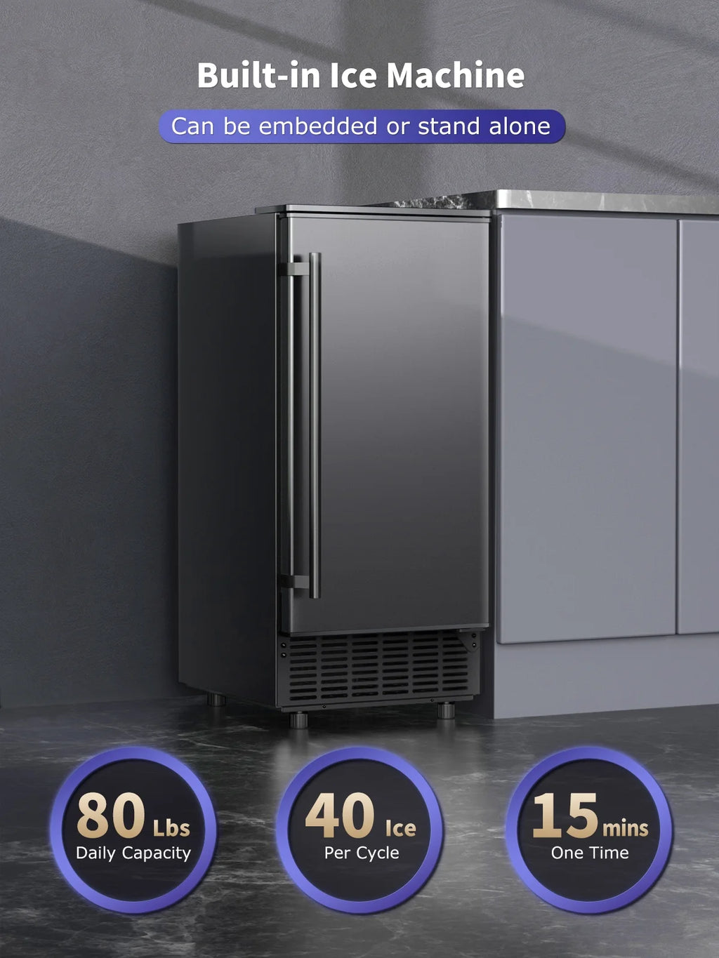 80lb Daily Undercounter Commercial Ice Maker, Black D351