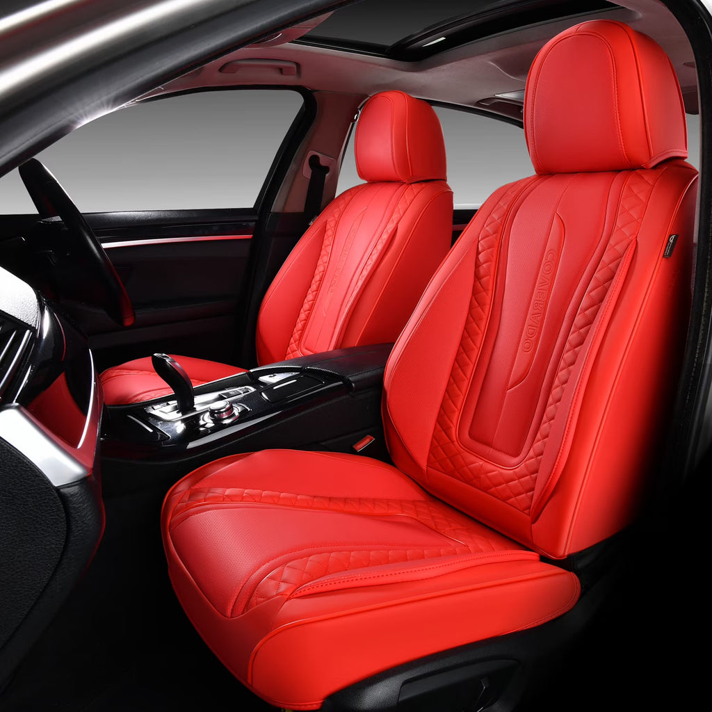 Red 2PCS Front Leather Waterproof Car Seat Covers N465