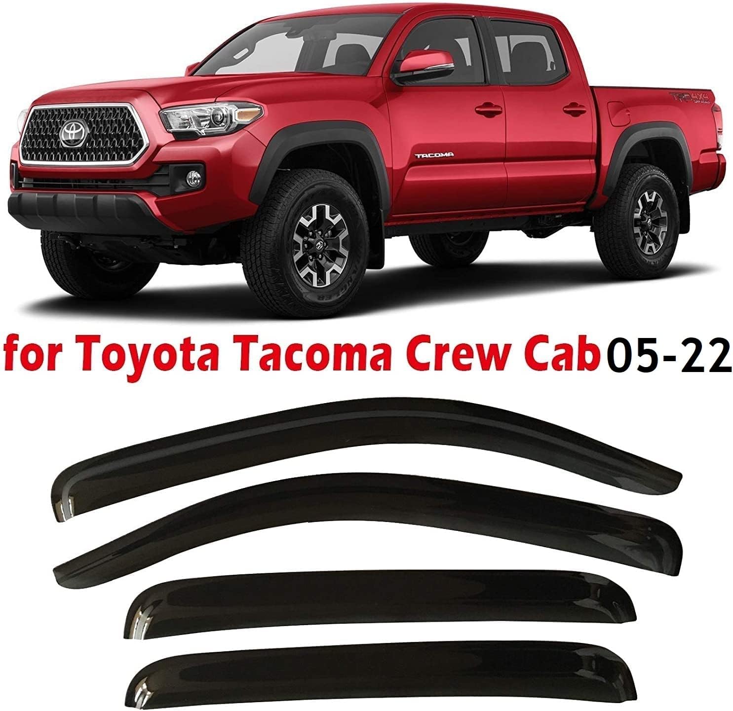 Tape-On Smoke Tinted Side Window Visor Deflectors Vent Rain Guards for Toyota Tacoma Double Cab N97573