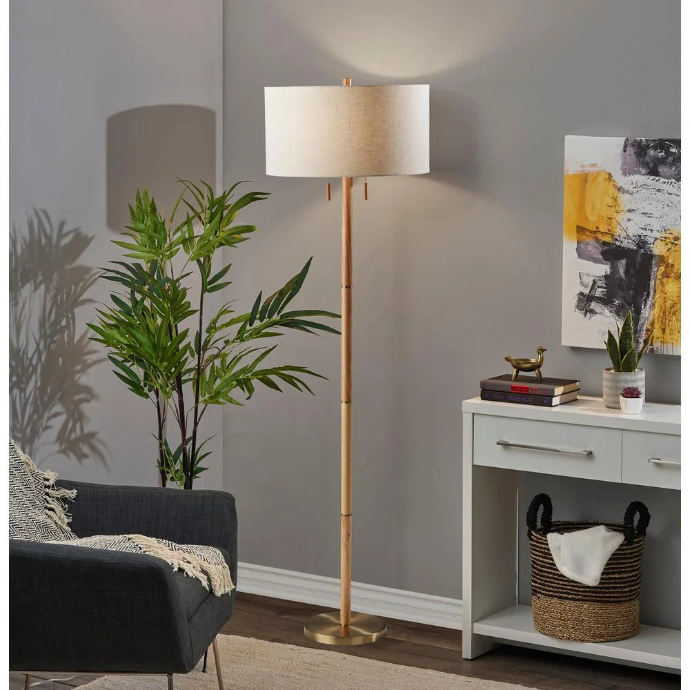 Natural Rubberwood Base & Antique Brass Floor Lamp H695986