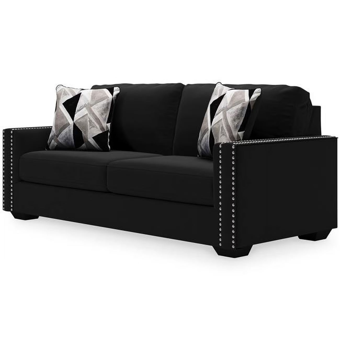 Black Polyester Upholstery Sofa with 2 Throw Pillows Q4427