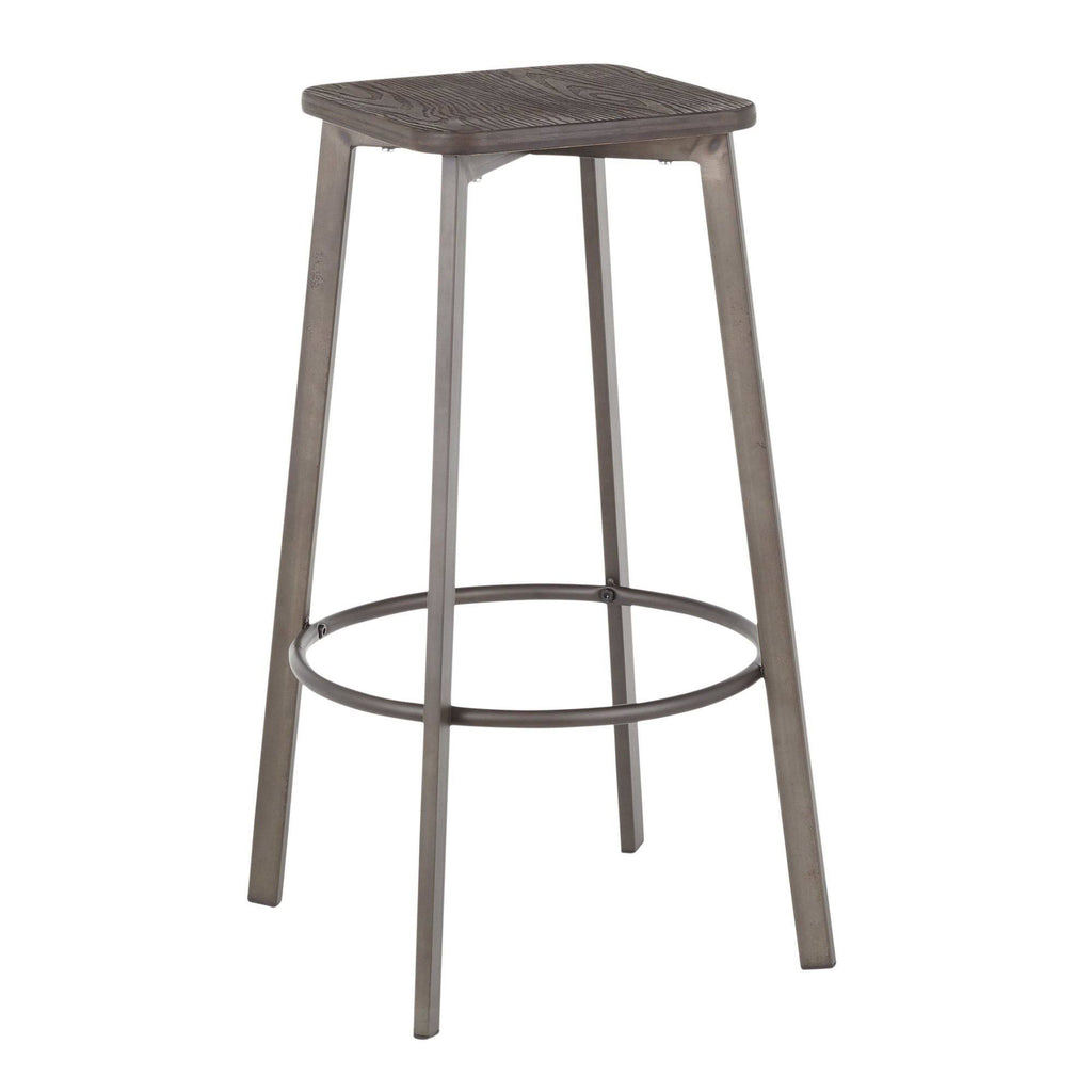 Vintage White Metal and Espresso Bamboo Square Barstool Set of 2 J931