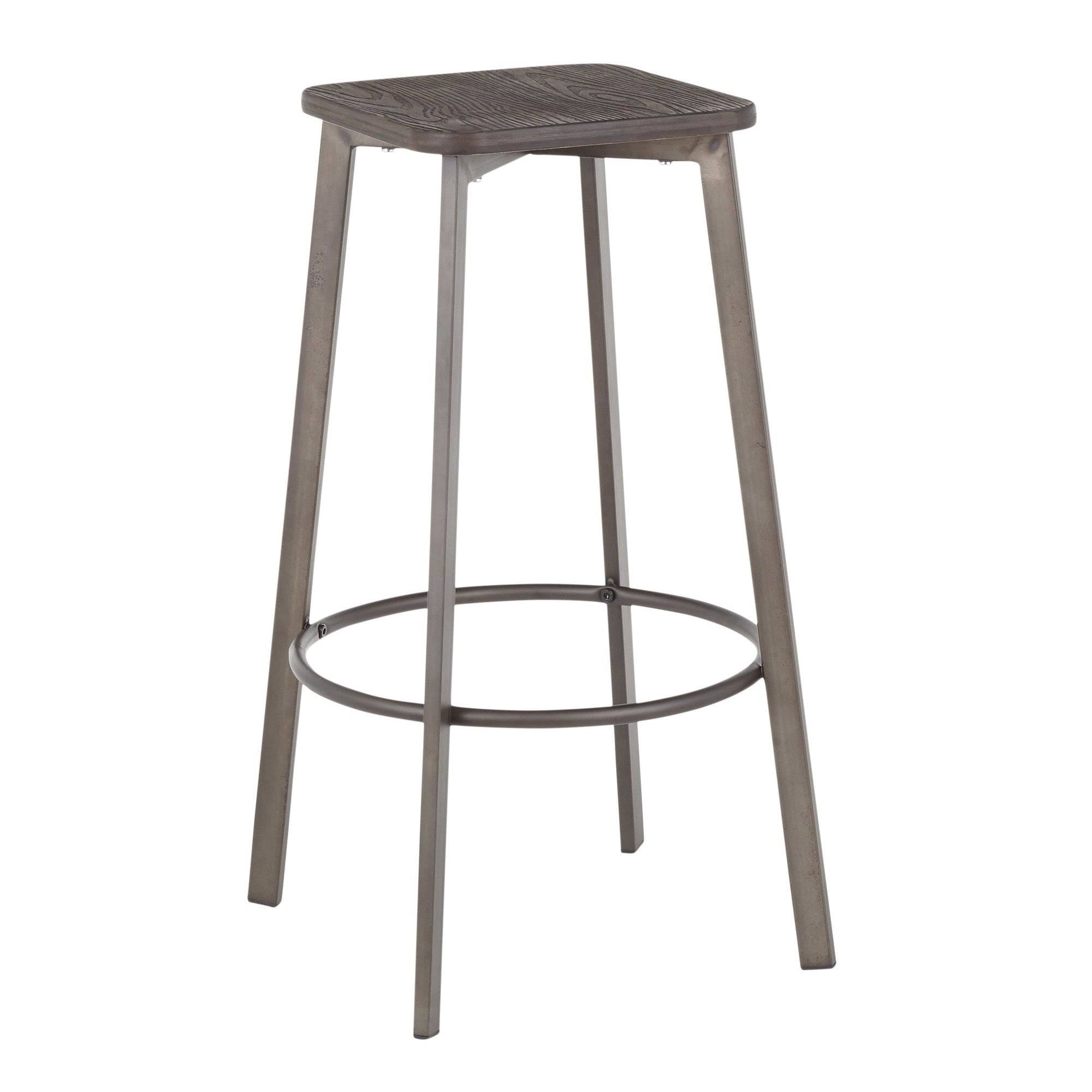 Vintage White Metal and Espresso Bamboo Square Barstool Set of 2 J931