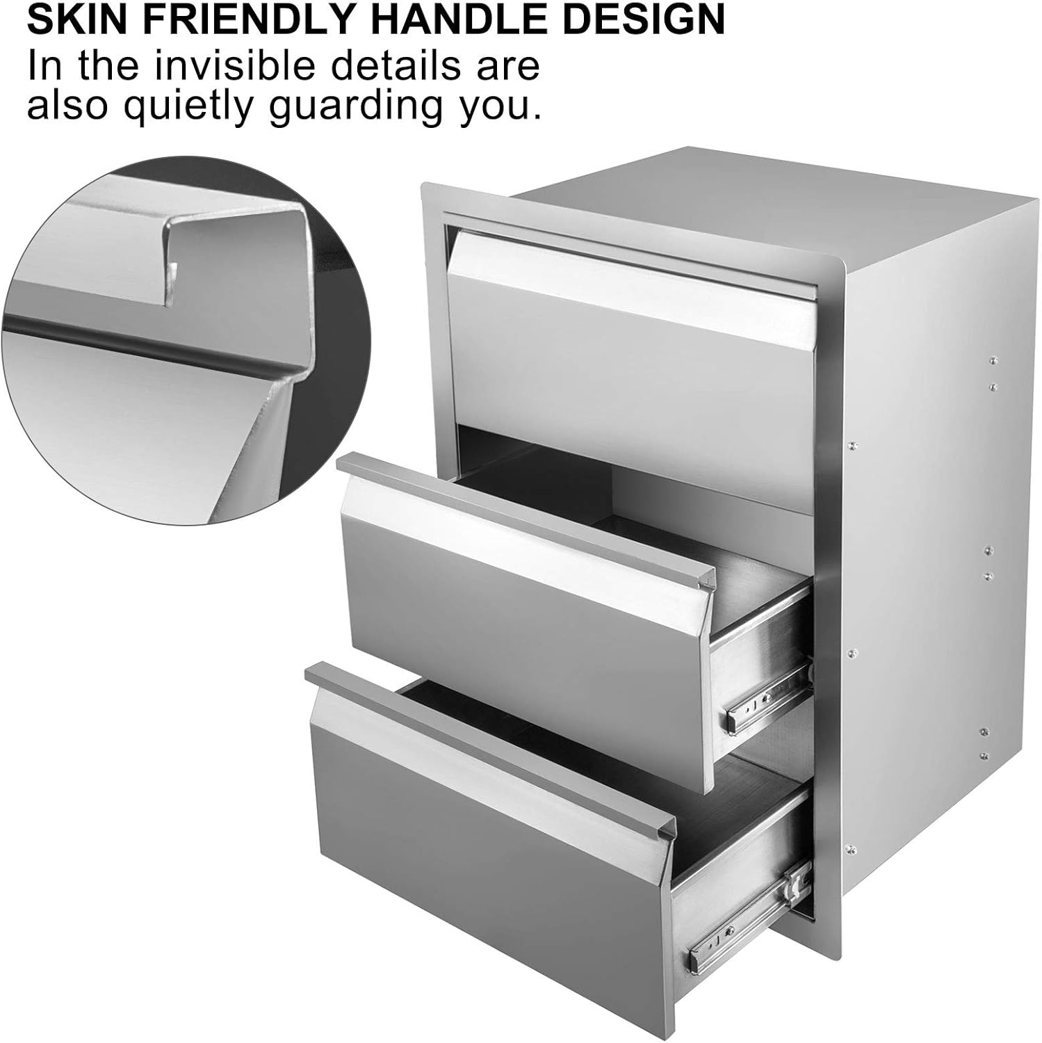 Stainless Steel Double Access BBQ Drawers Box Frame Style Flush Mount Outdoor Kitchen Storage Double Drawers P943906