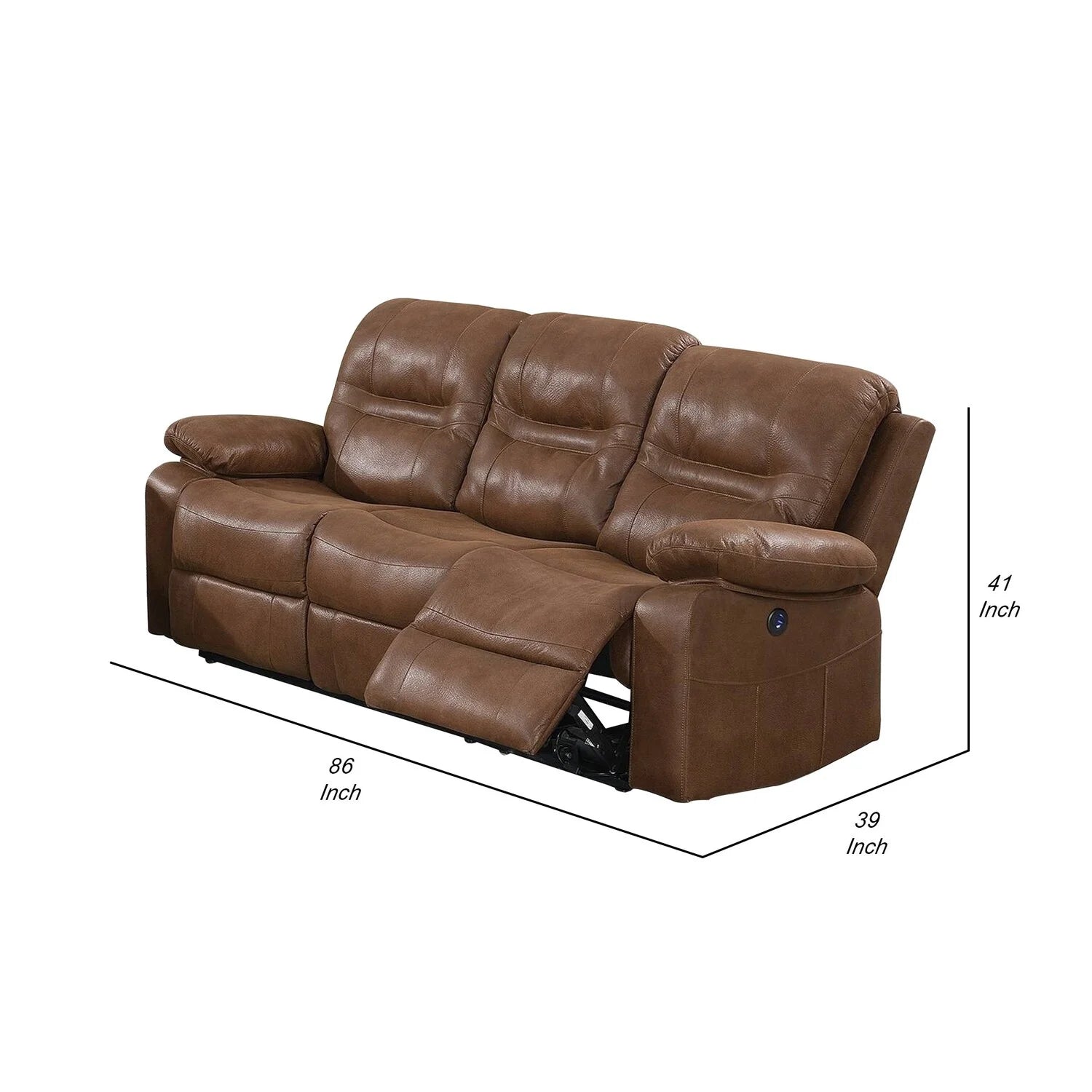 Brown Leatherette Reclining Sofa with USB Port E4912