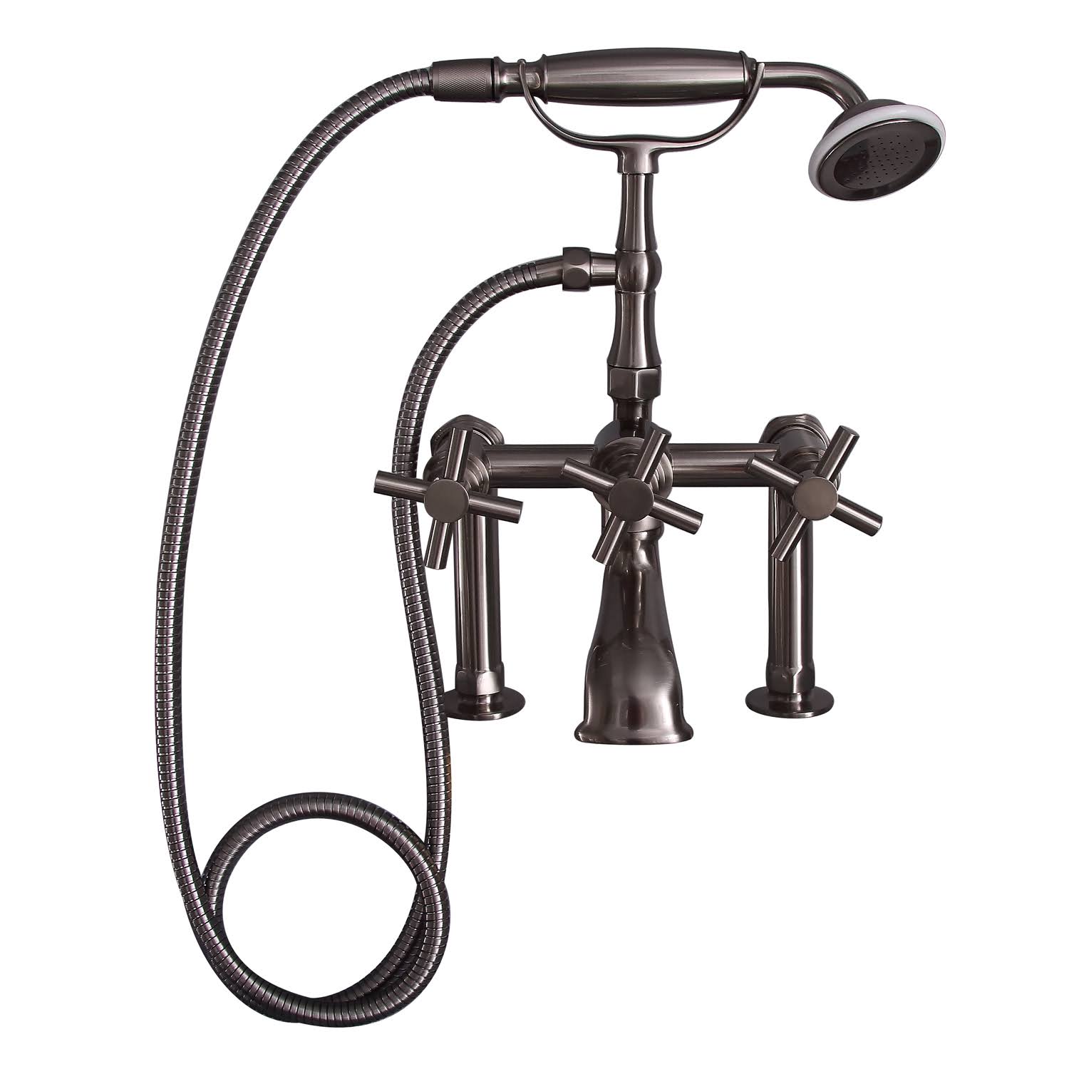 Deck Mount Tub Faucet with Cross Handles Hand Shower, Brushed Nickel M9165