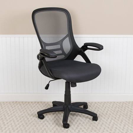 High Back Dark Gray Mesh Ergonomic Swivel Office Chair with Black Frame and Flip-Up Arms U25792