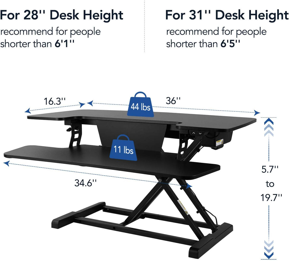 Electric Standing Desk Converter with Quick Release Keyboard Tray B21610