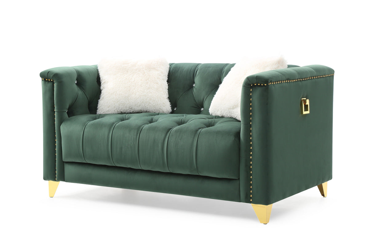 Green Tufted Upholstery 2 Pc Living Room Set R987