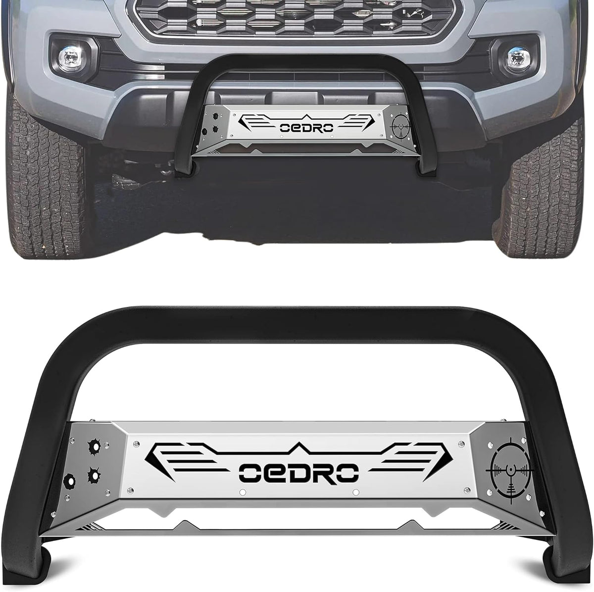 Textured Black Pickup Front Bumper Guard with Skid Plate Light Mount C18735
