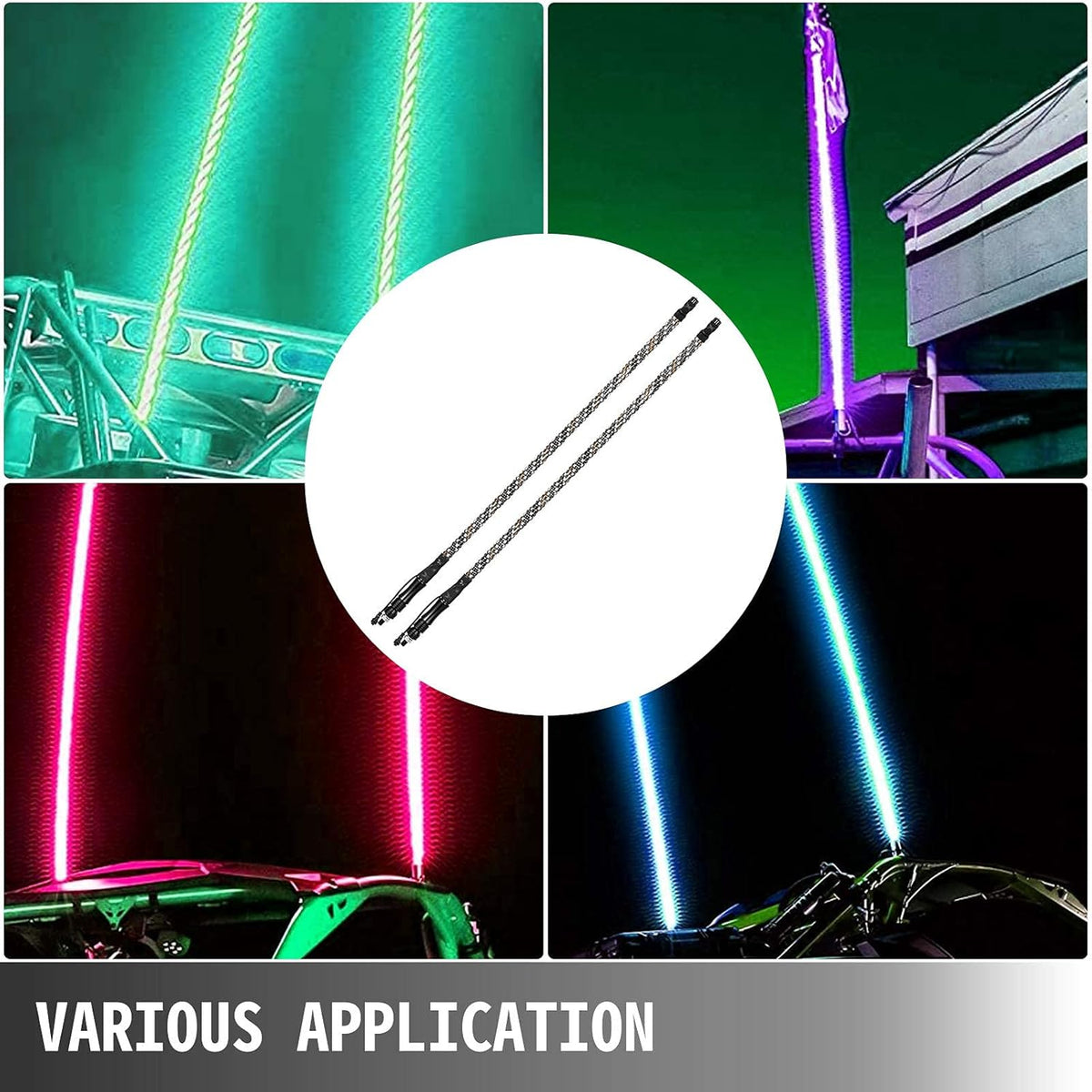 2PC 5FT 360° Spiral LED Whip Lights RGB Color Lighted Whips Antenna Weatherproof RF Wireless Remote R367121
