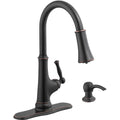 Touchless LED Single-Handle Pull-Down Kitchen Faucet with Soap Dispenser in Bronze R231204
