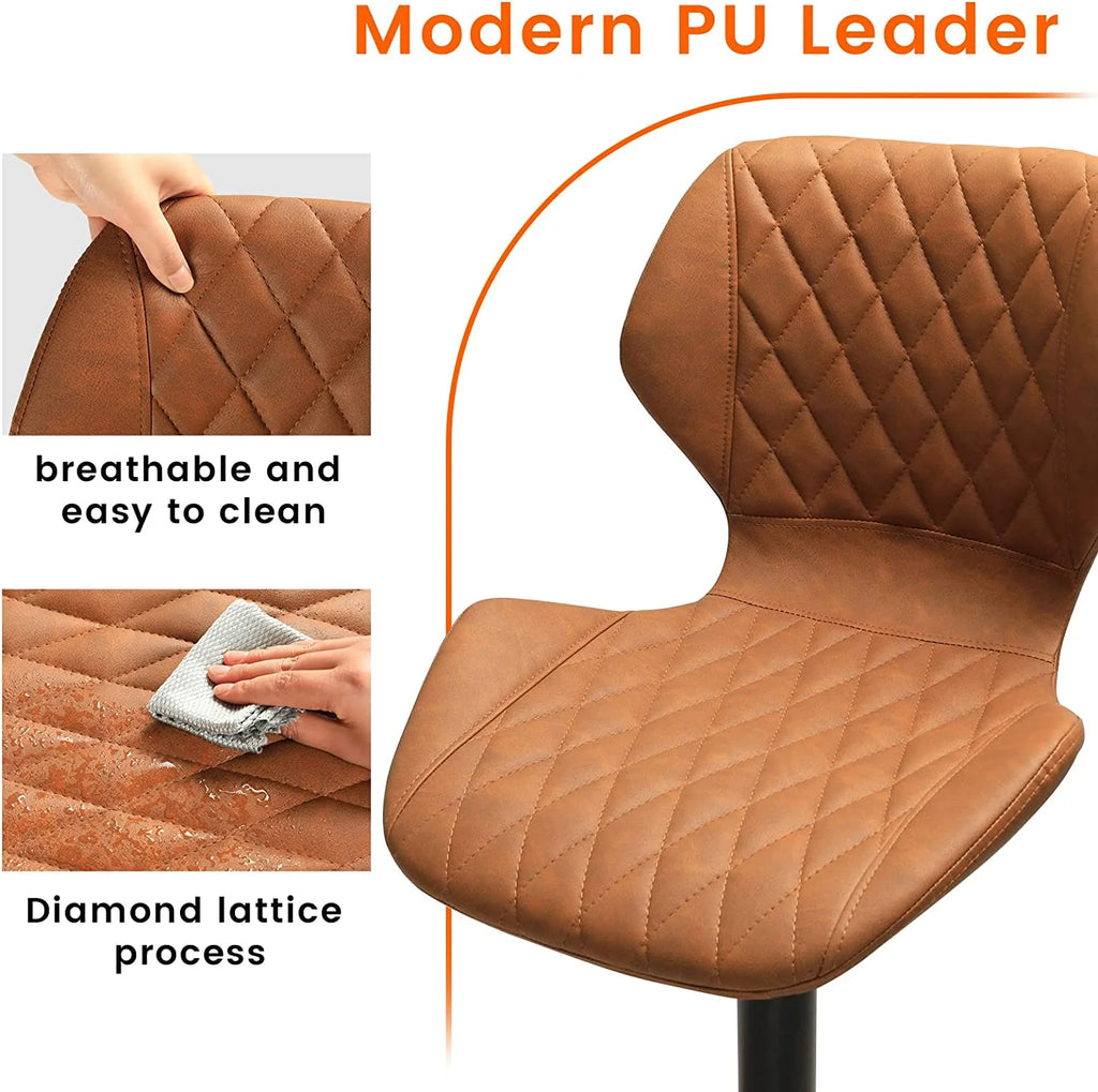 Set of 2 PU Leather Bar Stools Height Adjustable Bar Chairs Brown T631857