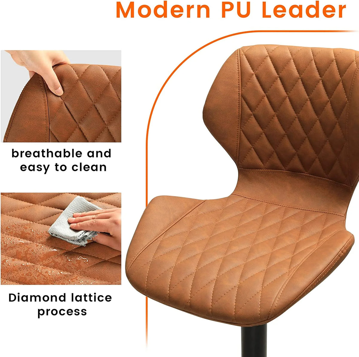 Set of 2 PU Leather Bar Stools Height Adjustable Bar Chairs Brown T631857