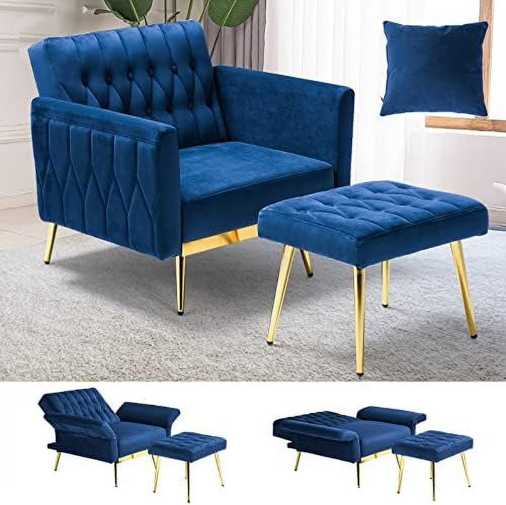 Grey Velvet Accent Chair with Ottoman and Pillow G4125