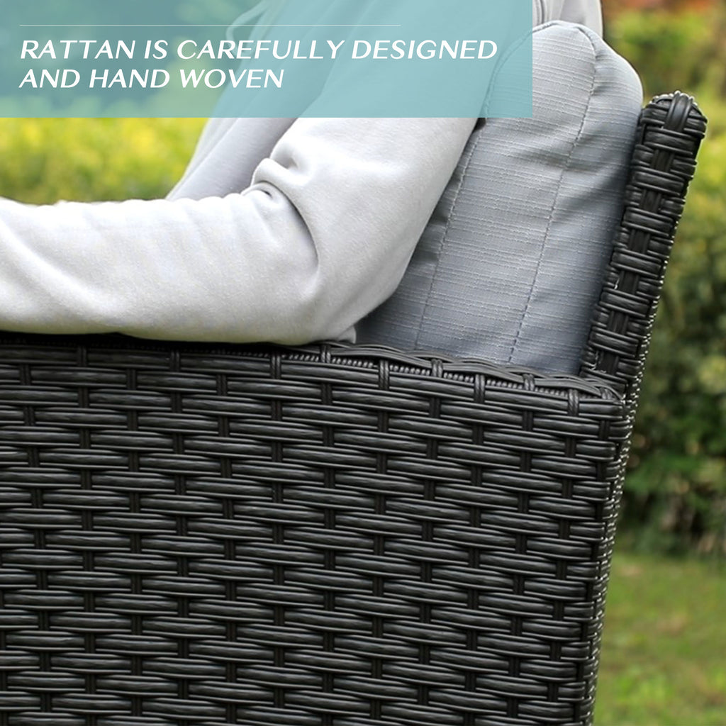Grey 9 Pcs Outdoor Patio Furniture Set Wicker Sectional Sofa with Storage Box, Coffee Table, Ottoman H58335