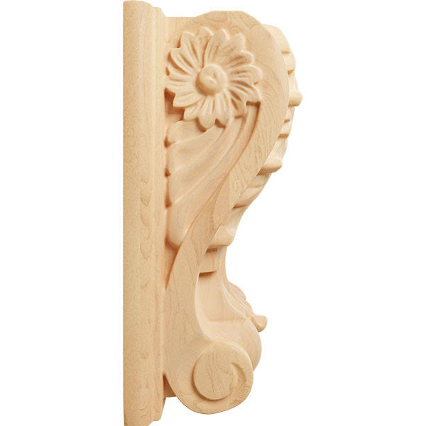 Medium Acanthus Block Wood Corbel, Red Oak Q629