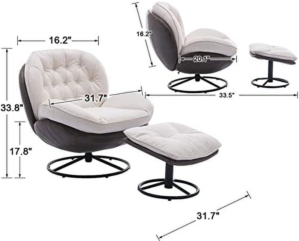 White Linen Swivel Chair with Ottoman G39318