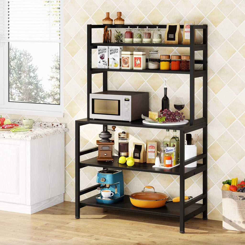Rustic Brown 5-Tier Kitchen Bakers Rack with Storage and Hutch F6616