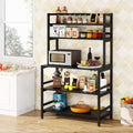 Rustic Brown 5-Tier Kitchen Bakers Rack with Storage and Hutch F6616