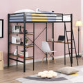 Black Twin Loft Bed with Desk and Bookcase T6281