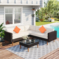 Beige Cushions Brown Rattan L-Shape Outdoor Wicker Sofa Set B361