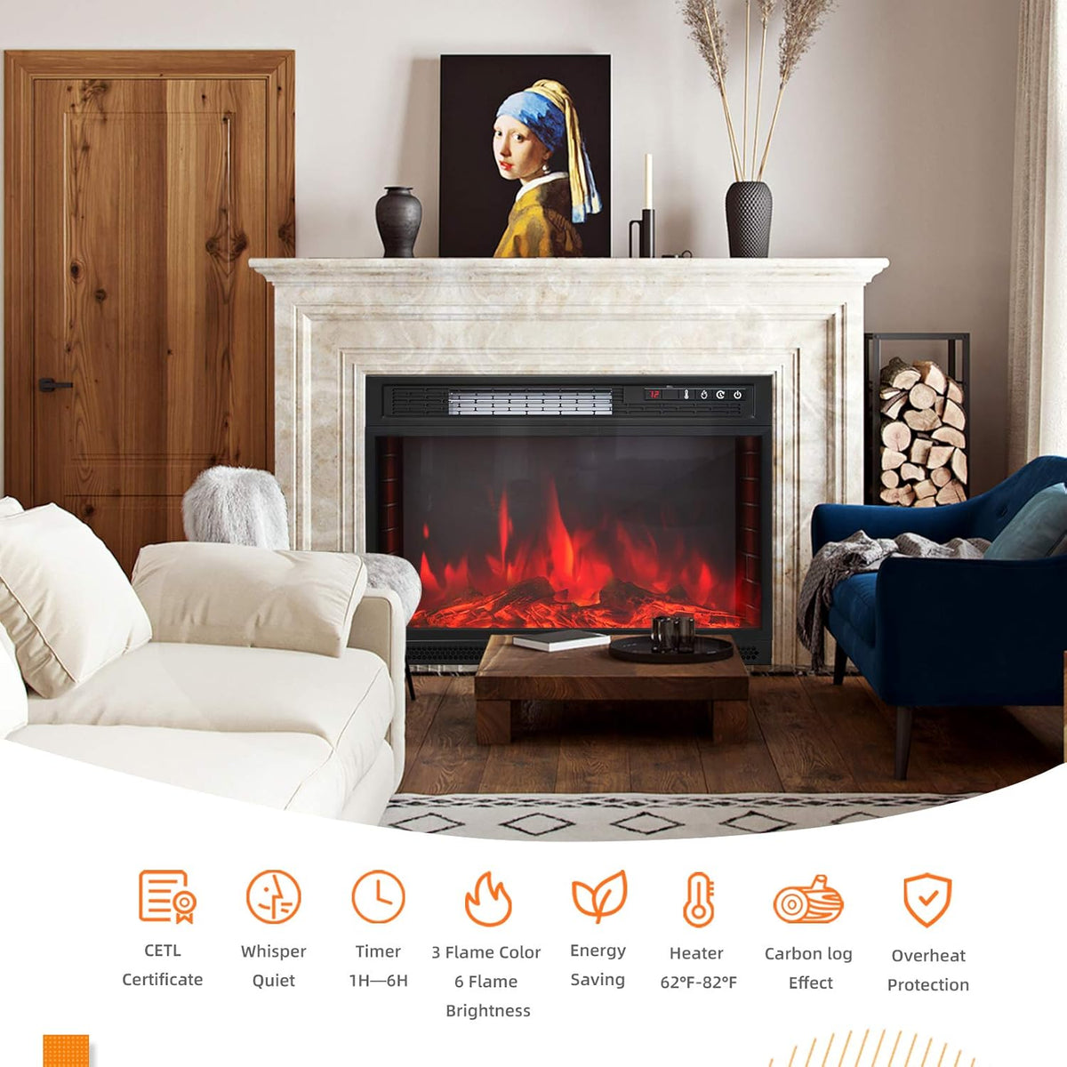 Electric Fireplace Insert with Remote Control 500W/1500W F7343