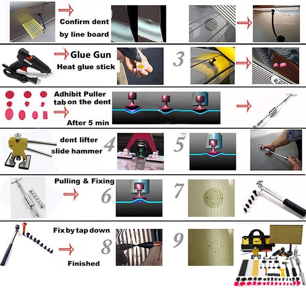 Paintless Dent Repair Kit 77PCS with Golden Dent Lifter, Slider Hammer, Bridge Dent Puller Kit S2507