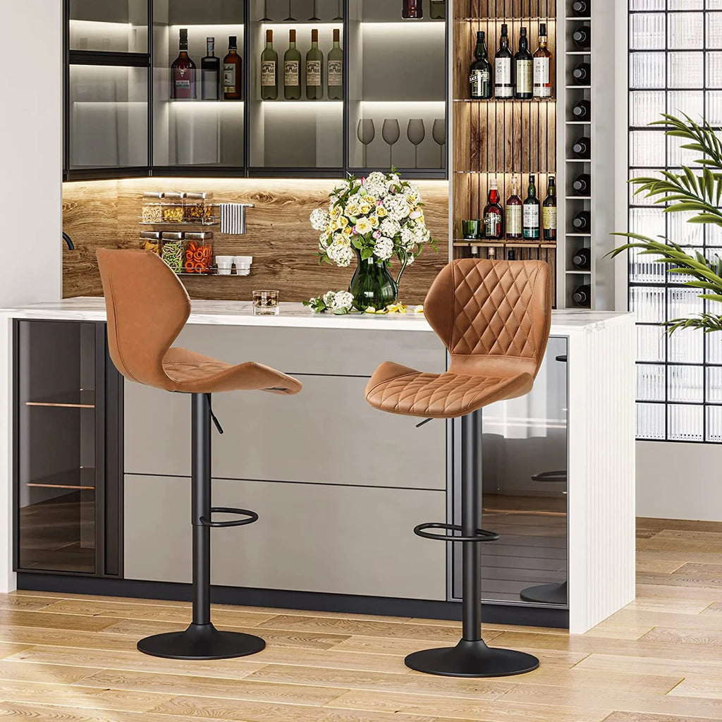Set of 2 PU Leather Bar Stools Height Adjustable Bar Chairs Brown T631857