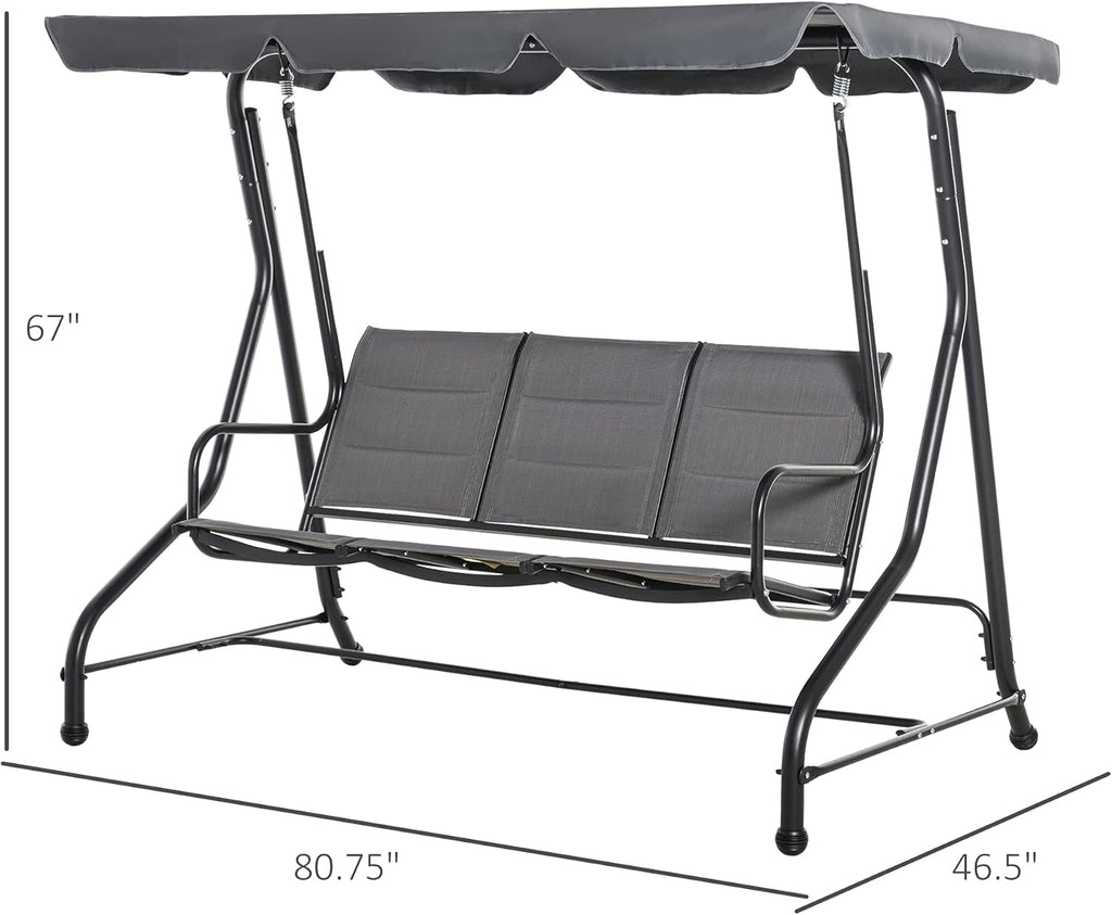 3-Seater Porch Swing Chair with Adjustable Canopy B22917