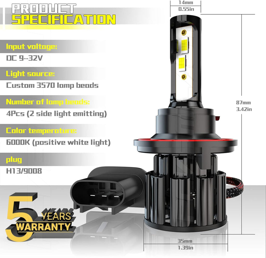 9008 High Low Beam and 9005 Fog Light LED Bulbs Kit, 60W 10000LM 6000K White, Pack of 4 Pack of 2 Y631