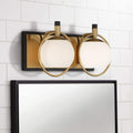 Modern Art Deco 2-Light Wall Light Sconce Warm Brass Black Hardwired Milky White Globe Glass L946