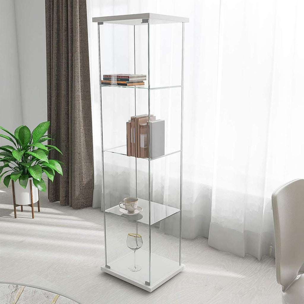 Black 4-Shelf Glass Display Cabinet with Door L232
